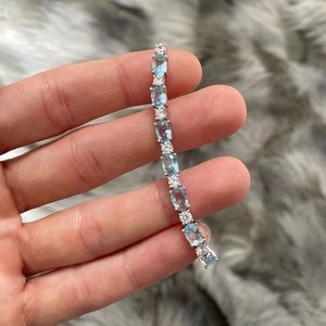 Aquamarine Slider Bracelet In Fine Silver-Plate